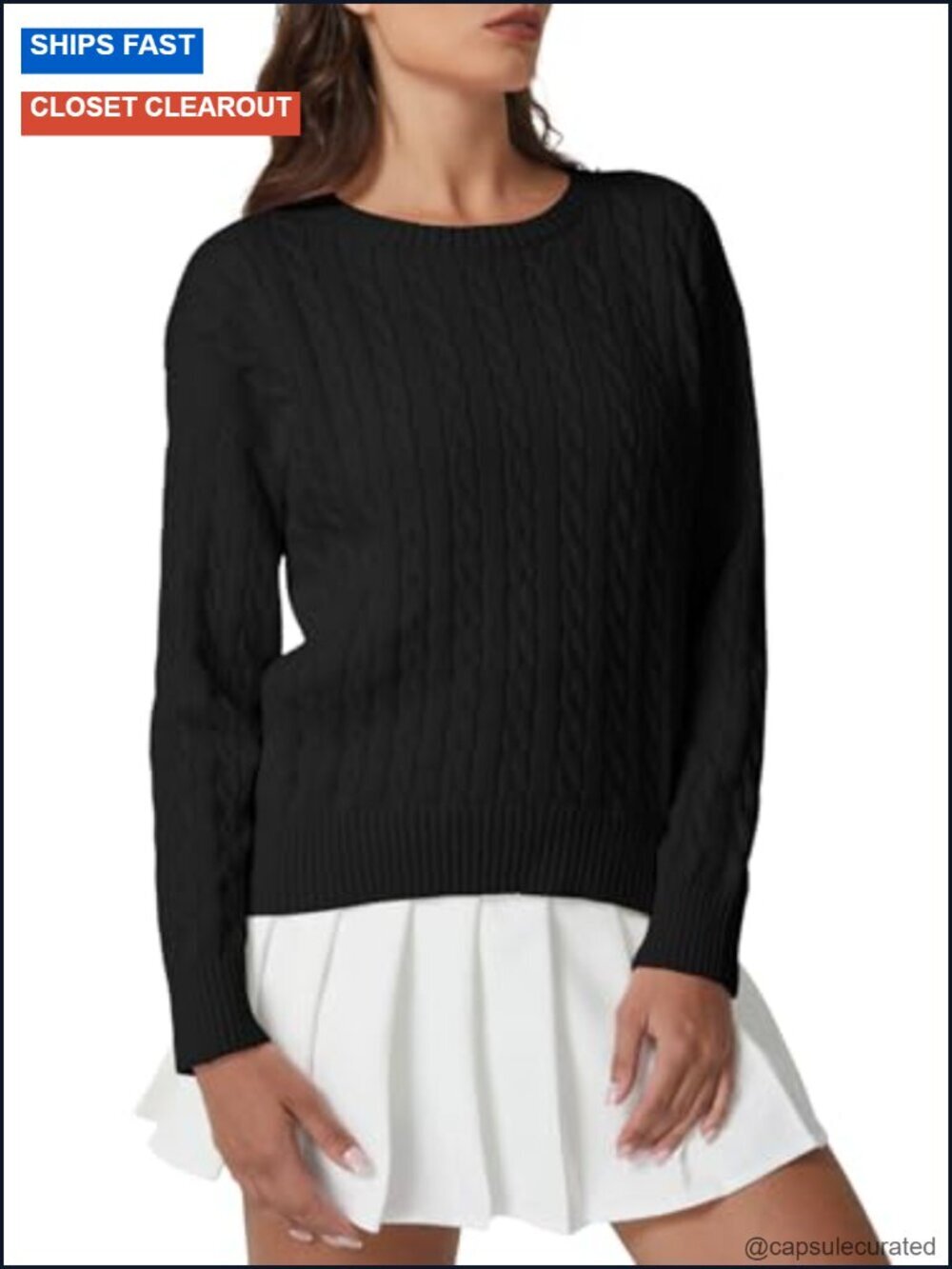 Women's Cable Knit Pullover Sweater Long Sleeve Crew Neck Cotton Soft Fall